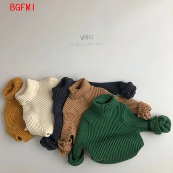 2023 אביב סתיו קוריאנית בנים בנות גבוה צוואר לסרוג סוודר ירוק צבע רב כותנה החורף ילד קוריאני לילדים ללבוש סוודר